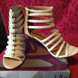 Lane Bryant Gladiator straps white heels.